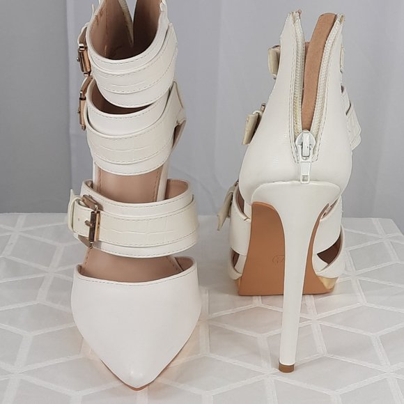 LILIANA, 7.5, white, 3-buckle ankle stilettos - Picture 4 of 6